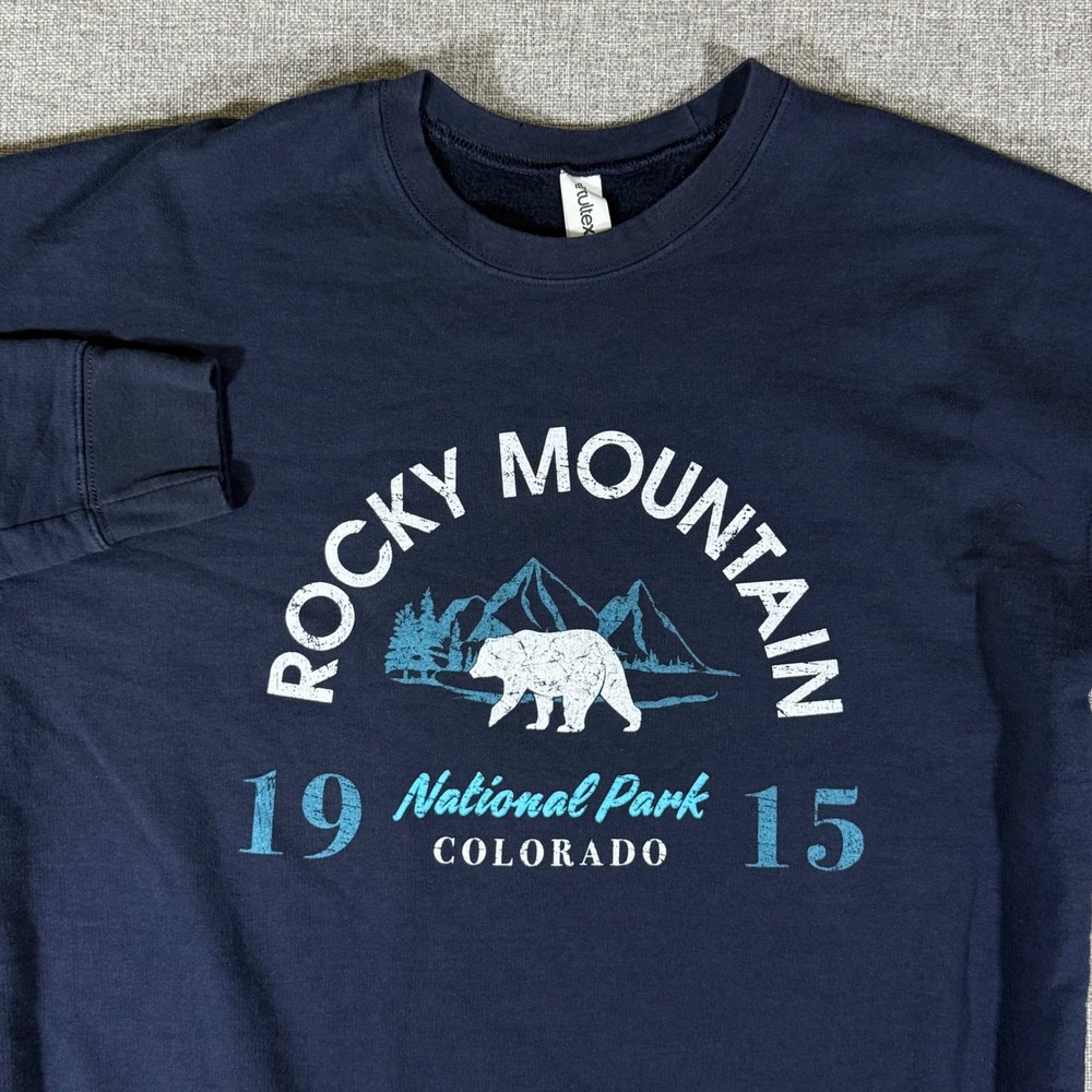 Tultex Rocky Mountain National Park Sweatshirt Mens M Navy Blue Bear Graphic